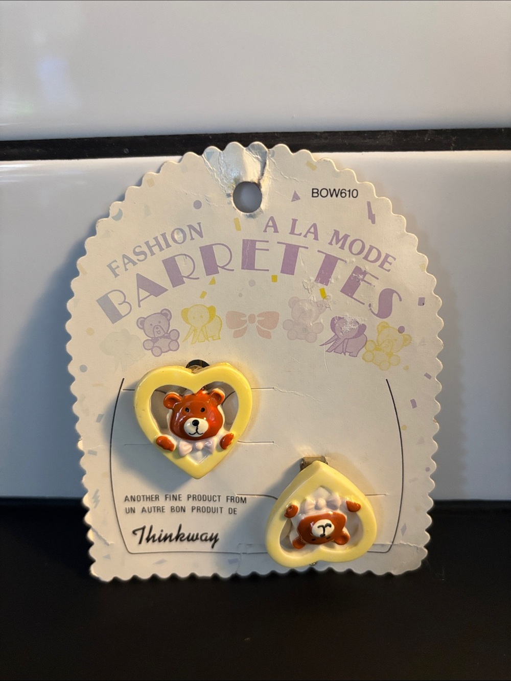 Vintage 80’s/90’s Thinkway Teddy Bear Heart Barrettes - NIP